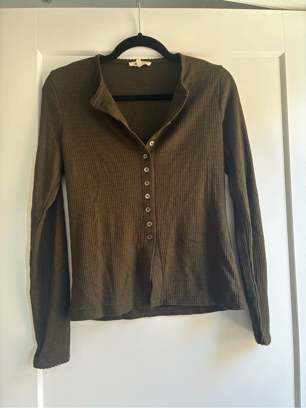 Madewell Olive Green Waffle Henley Long Sleeve